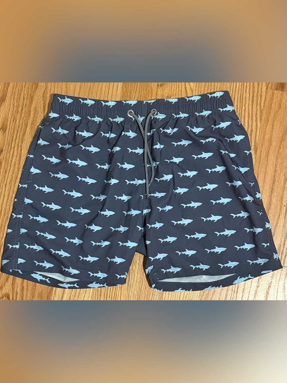 Men's Shark Print Swim Trunks Shorts - Blue Size Medium Summer Vacation Pool